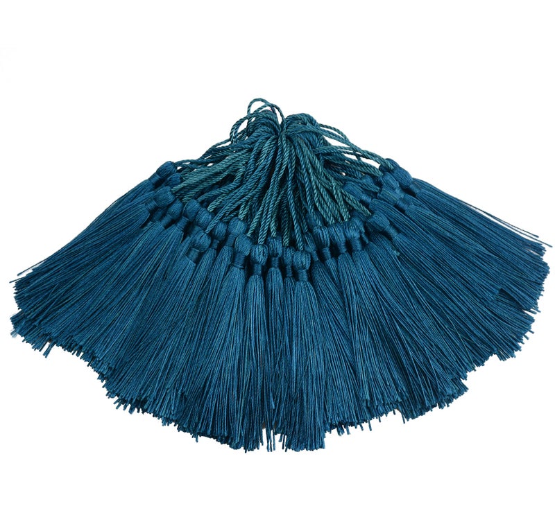 Makhry 100pcs 13cm/5 Inch Silky Floss Bookmark Tassels with 2-Inch Cord Loop and Small Chinese Knot for Jewelry Making, Souvenir, Bookmarks, DIY Craft Accessory (Dark Teal) - Image 1